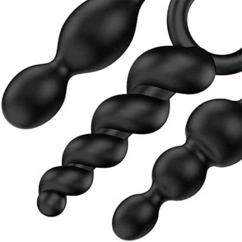 Conjunto de llamadas de botín satisfactorias de 3 enchufes anal negro