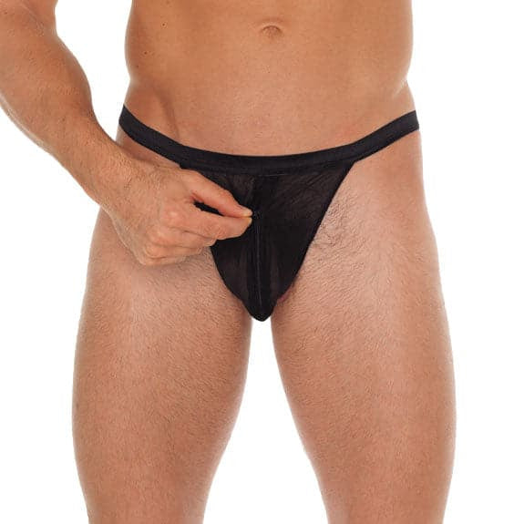 Mens dubh gstring le pouch