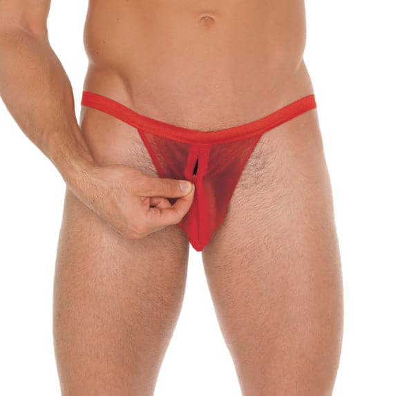 Mens Red Mesh Gstring gyda zipper