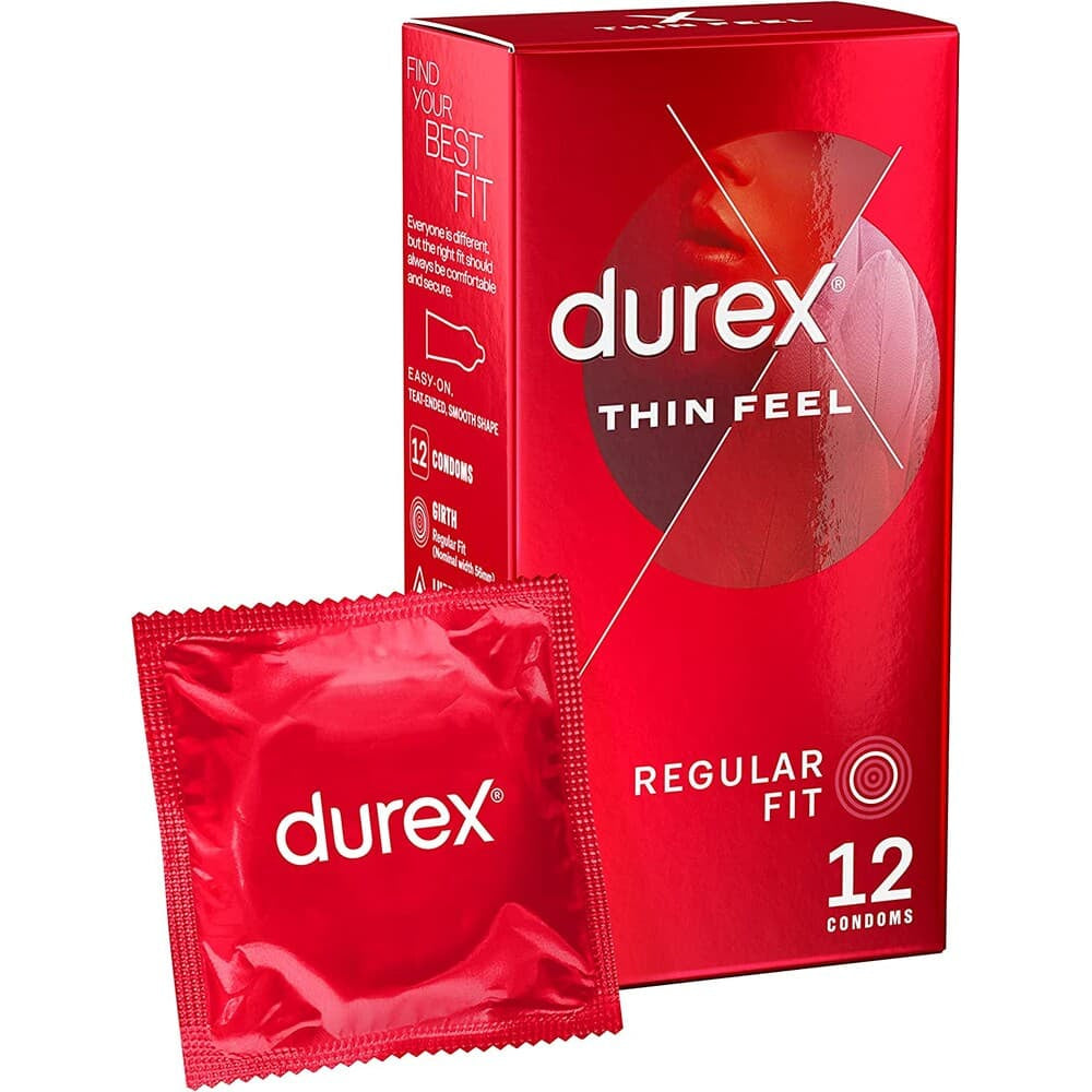 Durex Thin Teimlo Condomau Ffit Rheolaidd 12 Pecyn