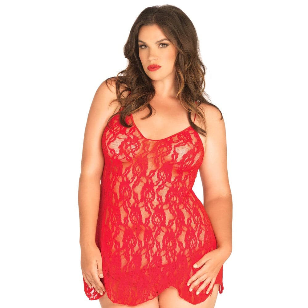 Leg Avenue Rose Lace Flair Chemise Red UK 14–18