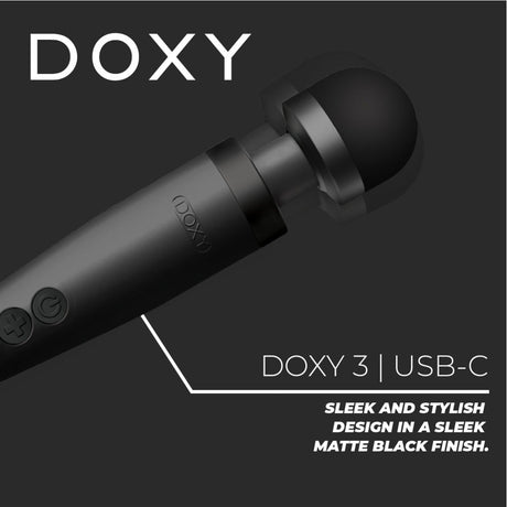 Doxy Wand 3 Black USB aangedreven vibrerende massaging toverstok