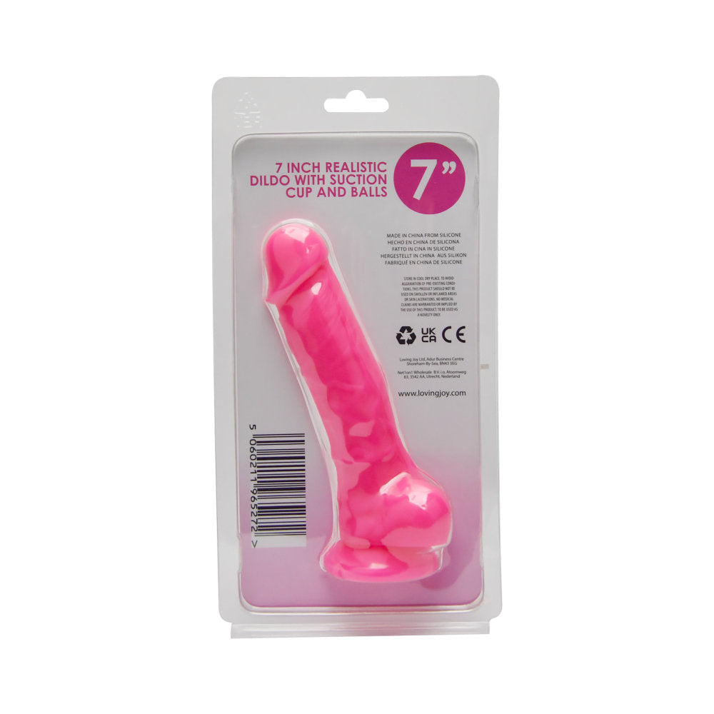 Loving Joy 7 Inch Realistic Silicone Dildo with Suction Cup and Balls Pink