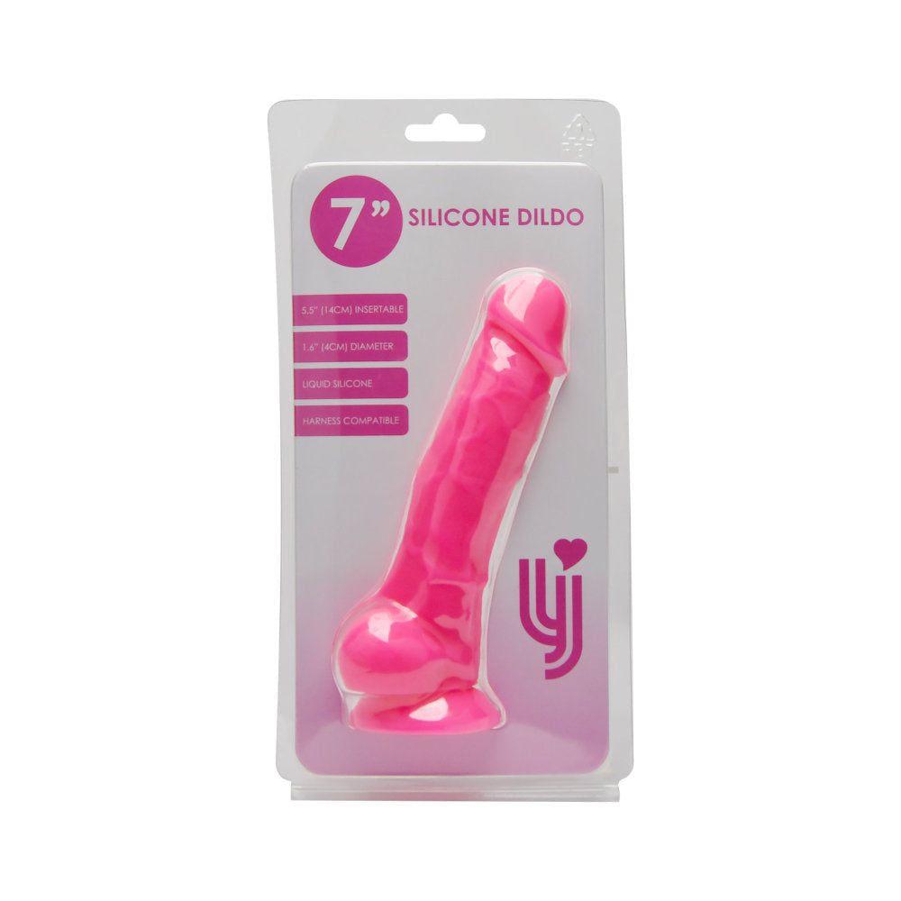 Liefdevolle vreugde 7 inch realistische siliconen dildo met zuigbeker en ballen roze
