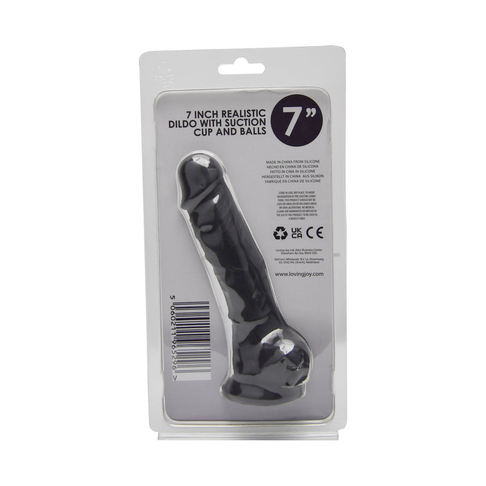 Loving Joy 7 Inch Realistic Silicone Dildo with Suction Cup and Balls Black