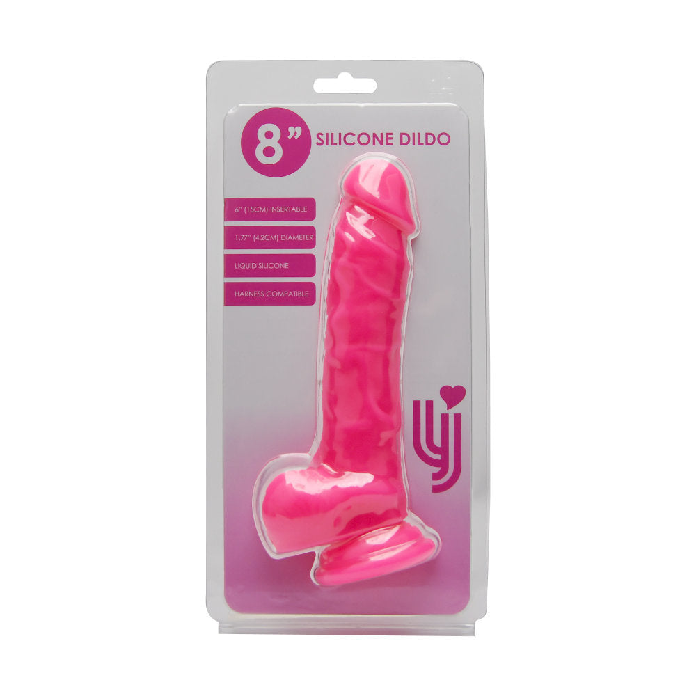 Loving Joy 8 Inch Realistic Silicone Dildo with Suction Cup and Balls Pink