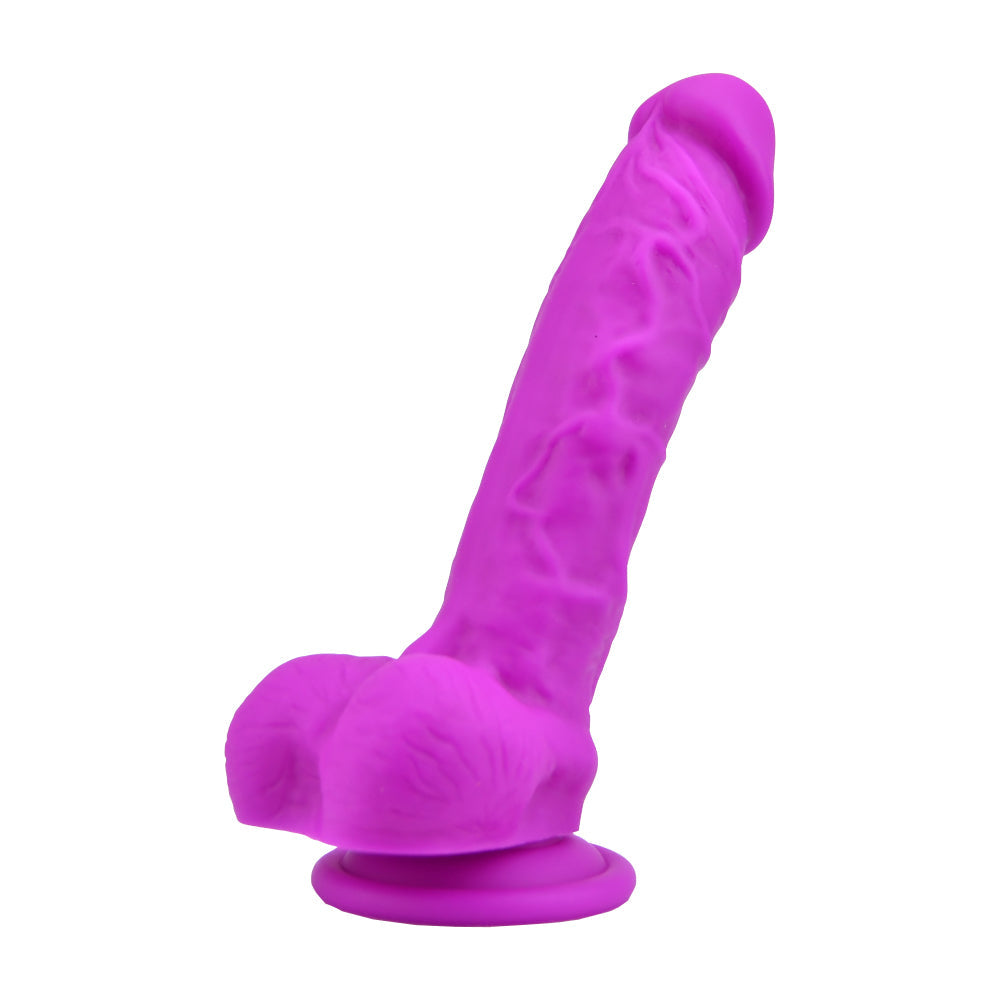 爱喜悦8英寸逼真的硅胶假阳具和吸杯和球紫色