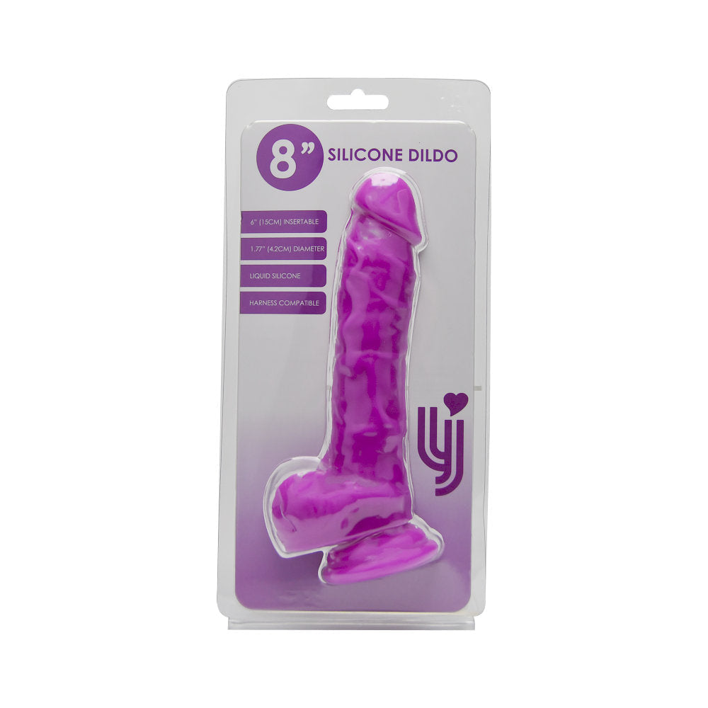 Amar Joy Joy 8 polegadas realista de silicone vibrador com sucção e bolas roxas