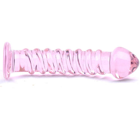 Teksturirani ružičasti stakleni dildo