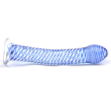 Stakleni dildo s plavim spiralnim dizajnom