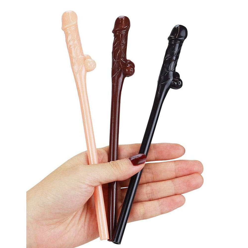 Lovetoy Pack of 9 Willy Straws Black Brown e Pink