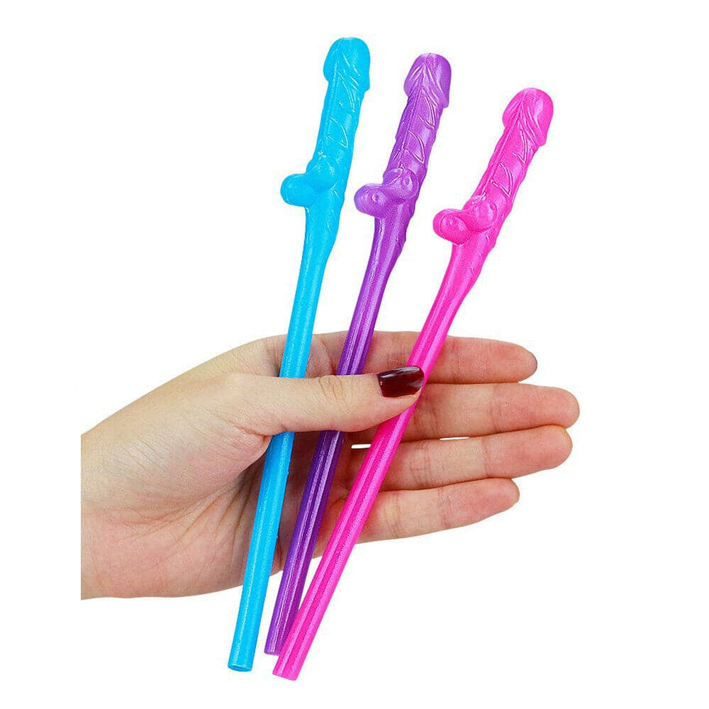 Lovetoy Pack 9 Willy Straws Blue Pink and Purple
