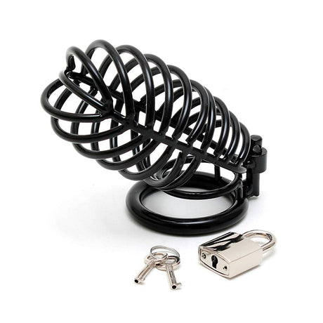 Dispositivo de castidade masculina de metal preto com cadeado