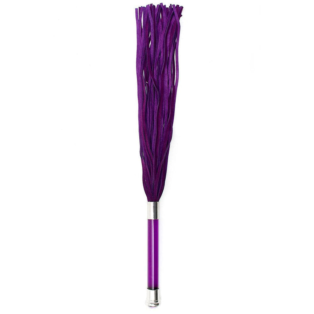 Flogger en daim violet avec poignée en verre et cristal