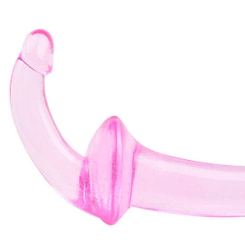 Dobbelt sjov lyserød stroppeløs rem på dildo
