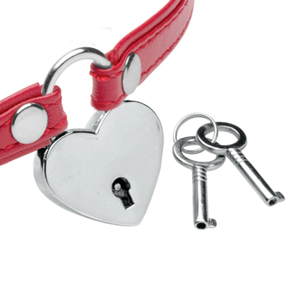 Master Series Heart Lock Choker With Keys Red