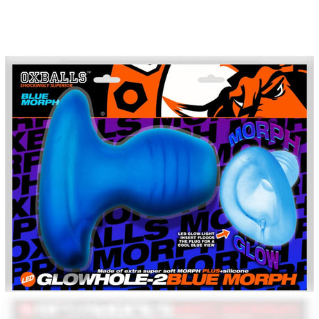 Glowhole 2 holle buttplug met LED -insert blauwe morph groot