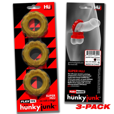 Paquete de 3 anillos para el pene Hunkyjunk Super Huj en bronce metálico