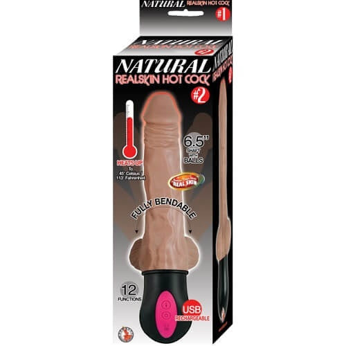 Realistic Warming 6.5 inch Vibrating Dildo with Balls Brown
