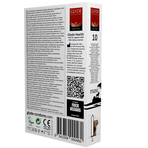 Glyde Ultra Maxi Vegan Condoms 10 pacote