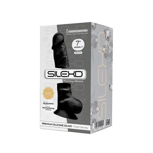 SilexD 7 inch Realistic Silicone Dual Density Dildo with Suction Cup and balls Black