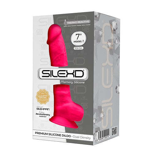 Silexd 7 pouces réaliste en silicone à double densité Dildo avec aspiration et boules roses