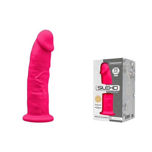 Silexd 7,5 inci siliconic realist Dildo cu densitate dublă cu cupă de aspirație roz