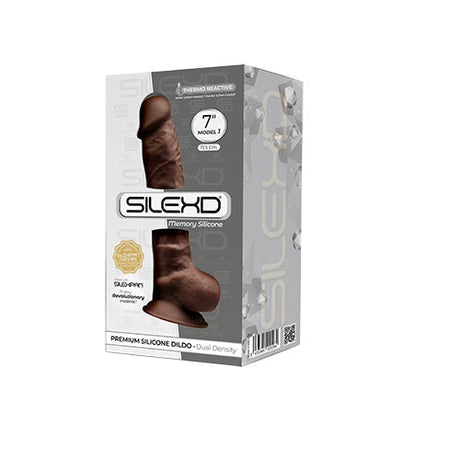 SilexD 7 inch Realistic Silicone Dual Density Dildo with Suction Cup and Balls Brown