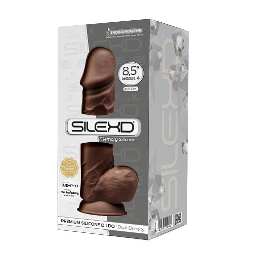 silexd 8.5英寸逼真的硅酮双密度围着带有球的吸盘的假阳具棕色