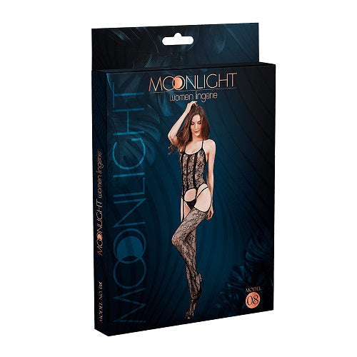Moonlight Black Lace Suspender Bodystocking One Size