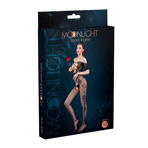 Moonlight Criss-Cross Cut-Out Crotchless Floral Bodystocking Black One Size