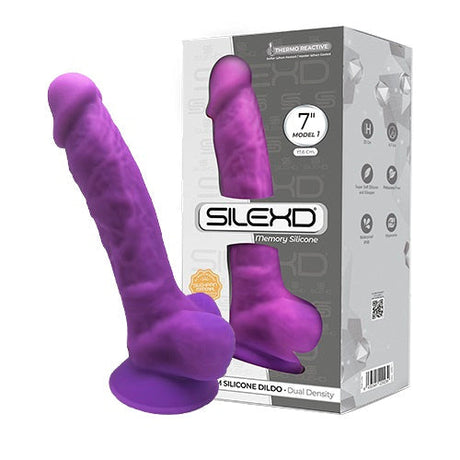 SilexD 7 inch Realistic Silicone Dual Density Dildo with Suction Cup and Balls Purple