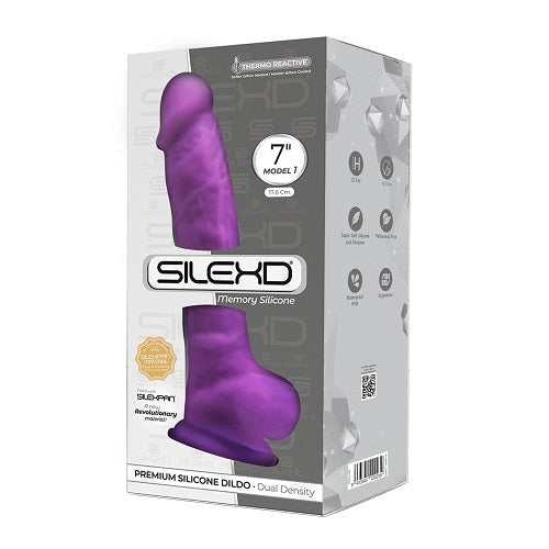 SilexD 7 inch Realistic Silicone Dual Density Dildo with Suction Cup and Balls Purple