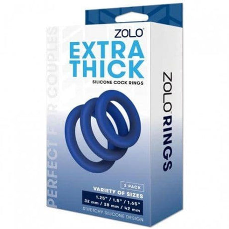 Zolo EXTRA THICK SILICONE COCK RING 3 PK Blue